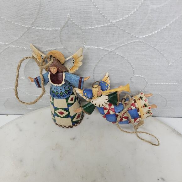 Jim Shore Heartwood Creek Angels 2002 Pair Mini 4" Folk Art Patchwork Figurines - Picture 2 of 12